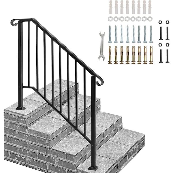 WINSOON 4.2 ft. Matte Black 2-3 Steps Outdoor Handrail Stair Railing Kit, Deck Railing with Black Metal Balusters