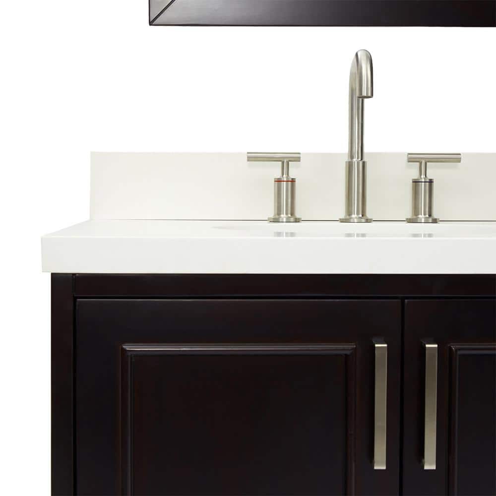 Espresso Double Sink Vanity Set with White Quartz Top and Mirrors