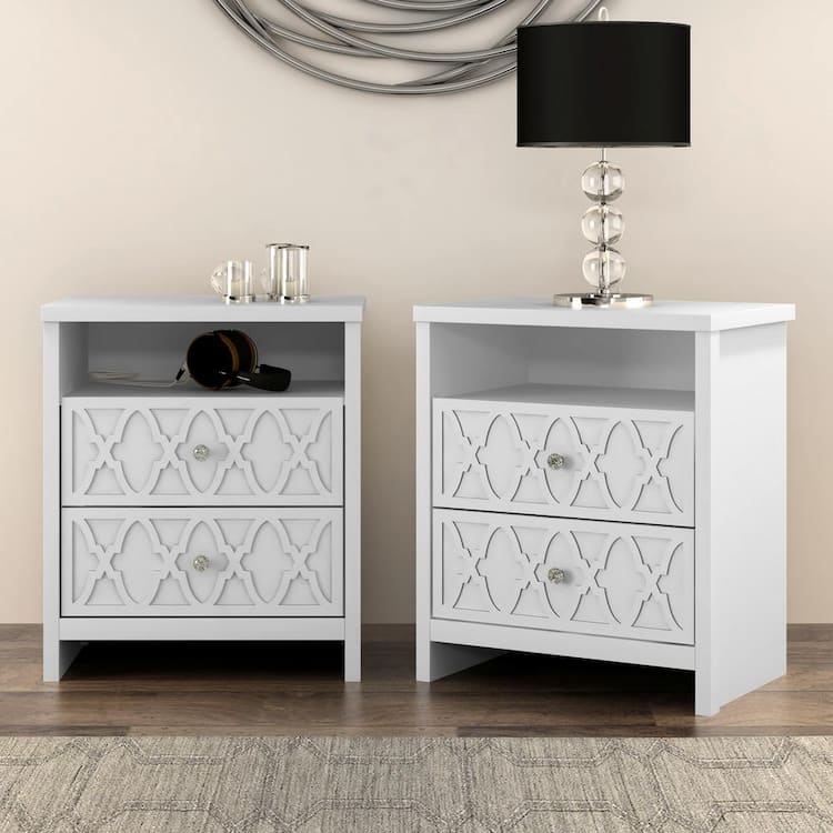 GALANO Aideliz Accent 2-Drawer White Nightstand Sidetable Ultra