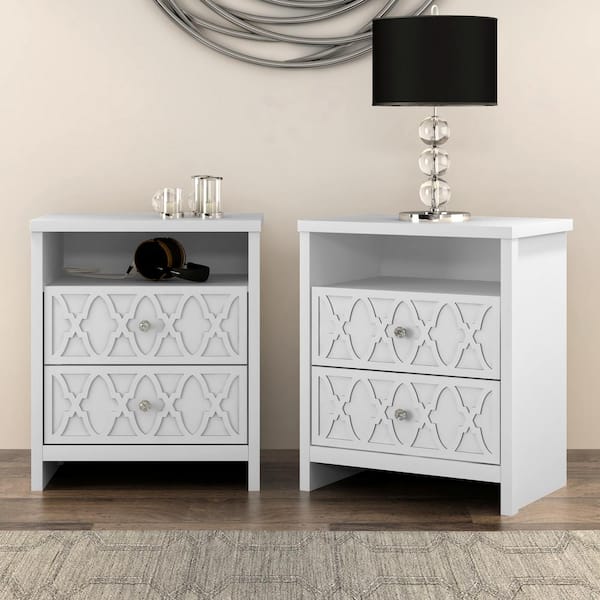 GALANO Heron White 2-Drawer 22.8 in. Wide Nightstand - Set of 2 (Effortless Assembly and Stylish Storage Solution)