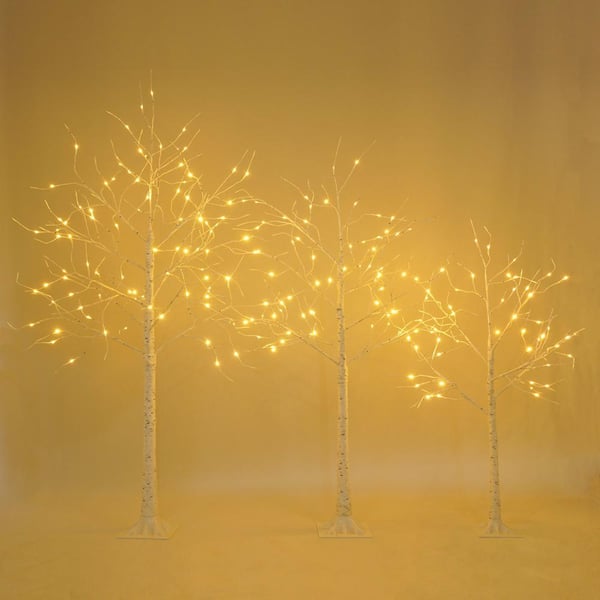 Unbranded 4/5/6 ft. White (Set of 3) Artificial Birch Christmas Tree Arrangement with 96 LED