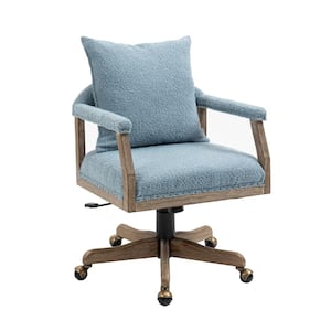 Modern Boucle Fabric Height Adjustable Wood Base Swivel Ergonomic Home Office Desk Task Chair in Light Blue with Arms