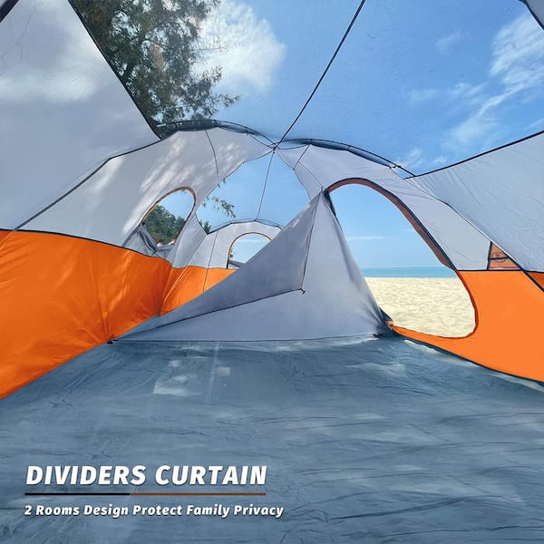 Unbranded 18 ft. x 9 ft. Orange Polyester Camping Tent 10 Person Family Tents 5 Large Mesh Windows Double Layer 2 Room AS 741