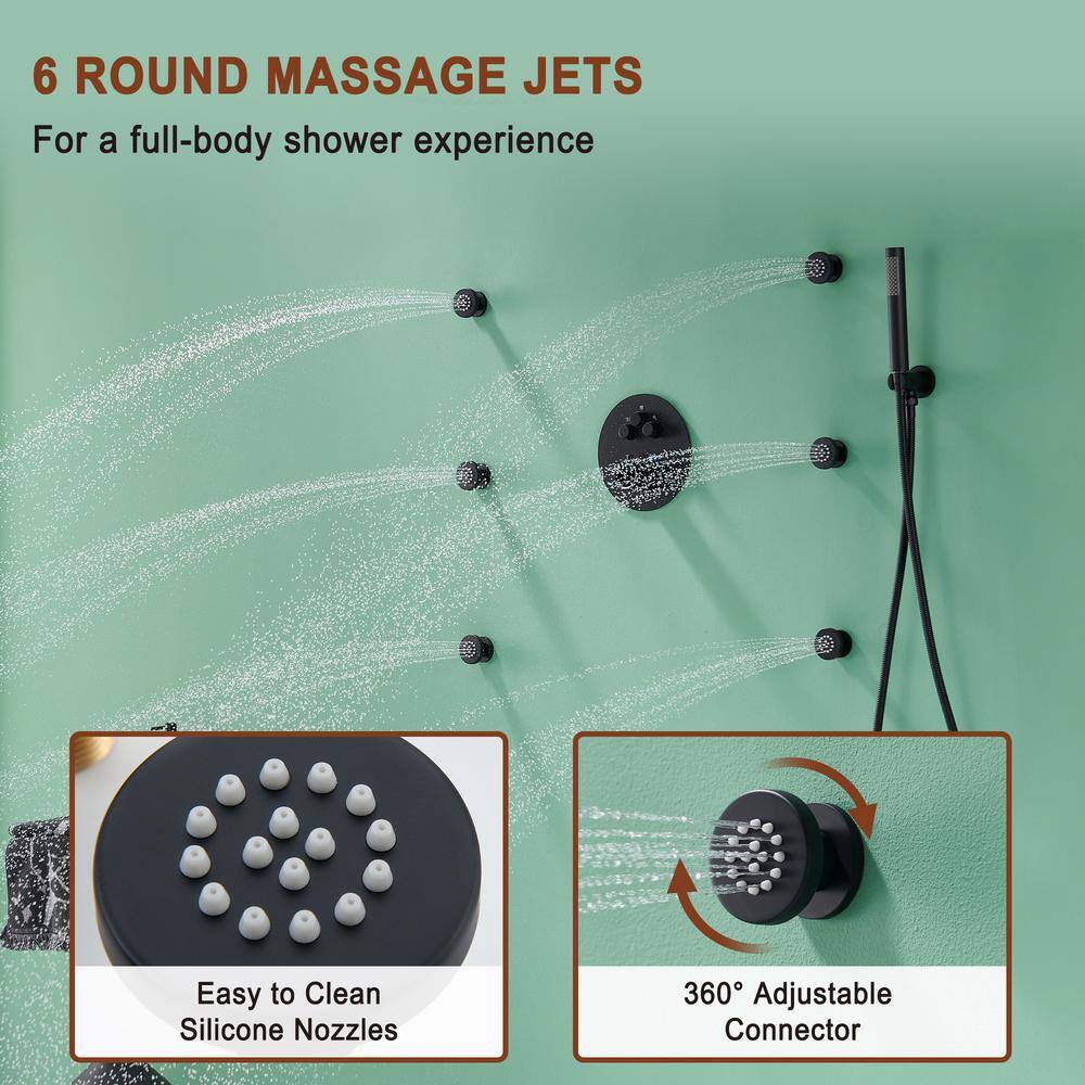 Matte Black Stainless Steel Wall Mounted Shower System with Rainfall and Body Jets