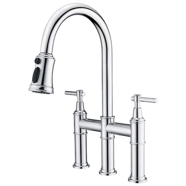waterpar Double-Handle Pull Down Sprayer Kitchen Faucet with 3 Modes Spray, Pull Out Spray Wand in Chrome