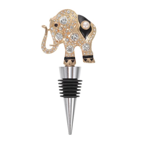 Rhinestone Elephant Decorative Wine Bottle Stopper with Silicone Seal, Novelty Bling Cork for Parties