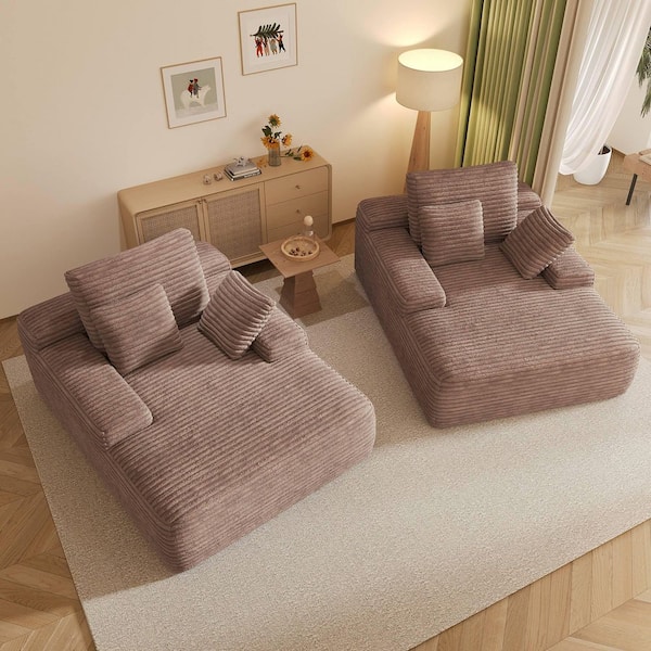 49.21 in. Square Arm Corduroy Oversized Rectangle Lounge Sectional Sofa No Assembly For Apartment in. Brown(2-piece Set)