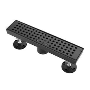 12 in. Stainless Steel Linear Shower Drain with Square Hole Pattern Drain Cover in Matte Black