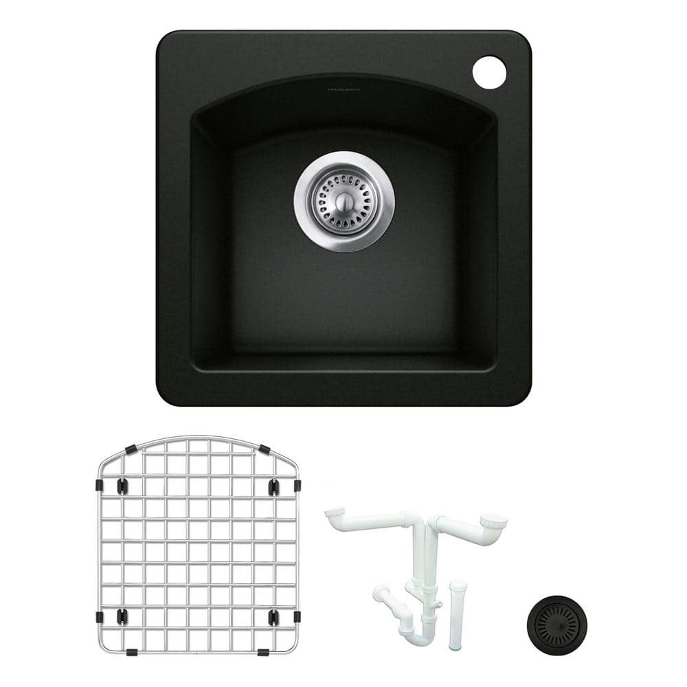Diamond Granite Composite 15 in. 1-Hole Drop-in/Undermount Bar Sink Kit in 
