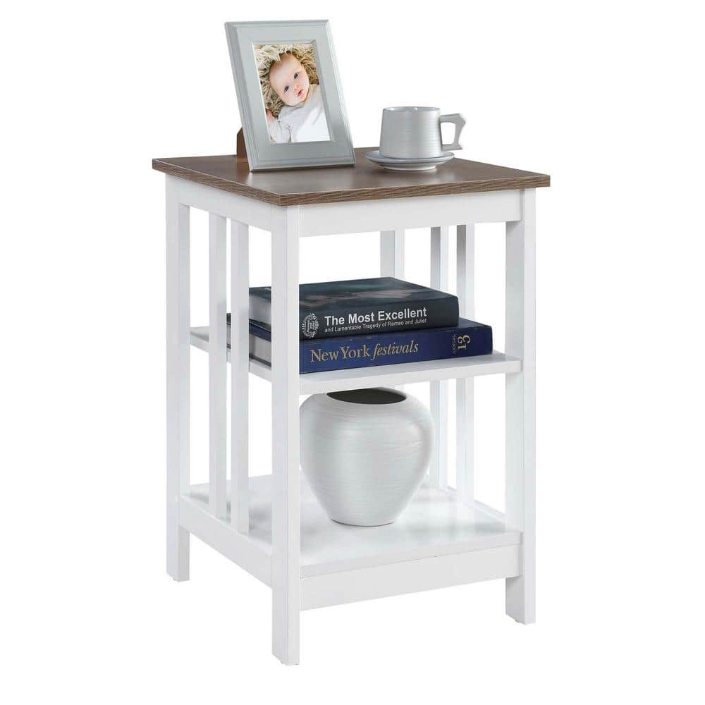 Driftwood & White Mission-Inspired End Table with Shelves