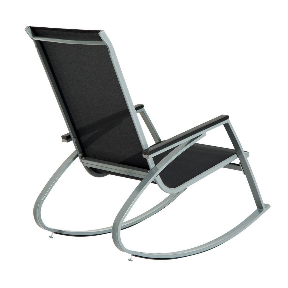 Black and Silver Steel Mesh Outdoor Rocking Chair with Arms