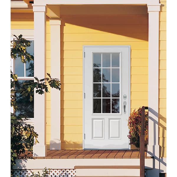 36 in. x 80 in. 12 Lite Primed Steel Prehung Right-Hand Outswing Front Door