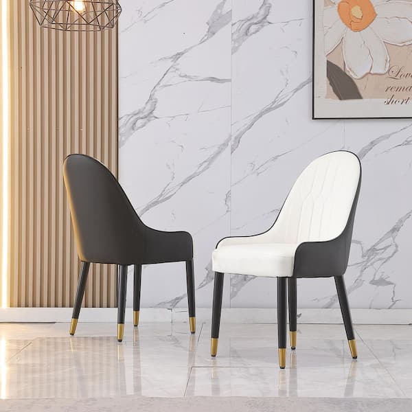 20 in. Modern Style PU Leather and Wood Material, 4-Legs with Metal Base, can be Used with Dining Table, 2-Chairs, Black