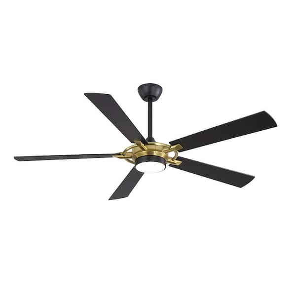 MLiAN 60 in. (5 ft.) Indoor Integrated LED Ceiling Fan with Glass Shade, Black and Gold