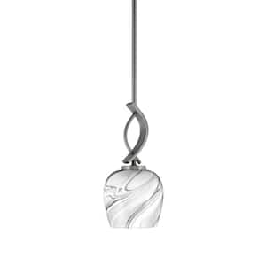 Olympia 1-Light Stem Hung Graphite, Mini Pendant-Light with Onyx Swirl Clear Glass Shade, No Bulb Included