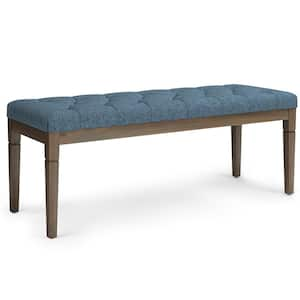 Waverly 48 in. Wide Traditional Rectangle Tufted Ottoman Bench in Denim Blue Linen Look Fabric