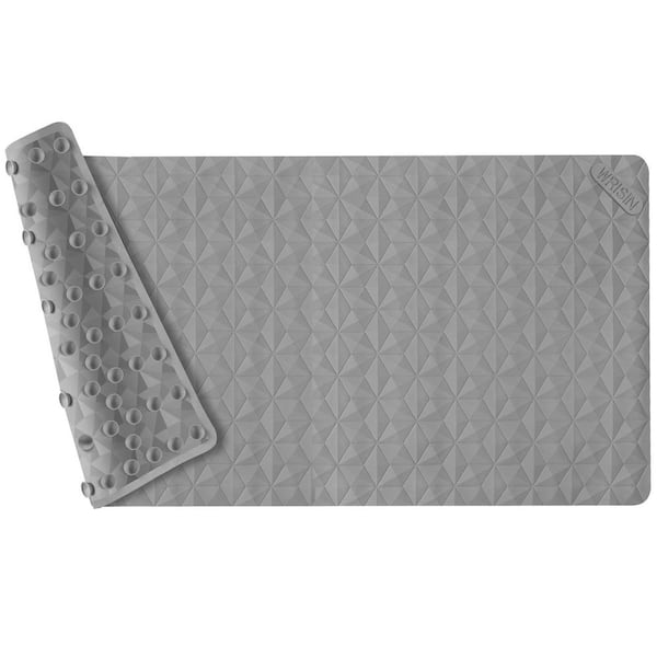 35 in. x 17 in. Non Slip Natural Rubber Bathtub Mat in Gray with Suction Cups, Fatigue Relief, Machine Washable