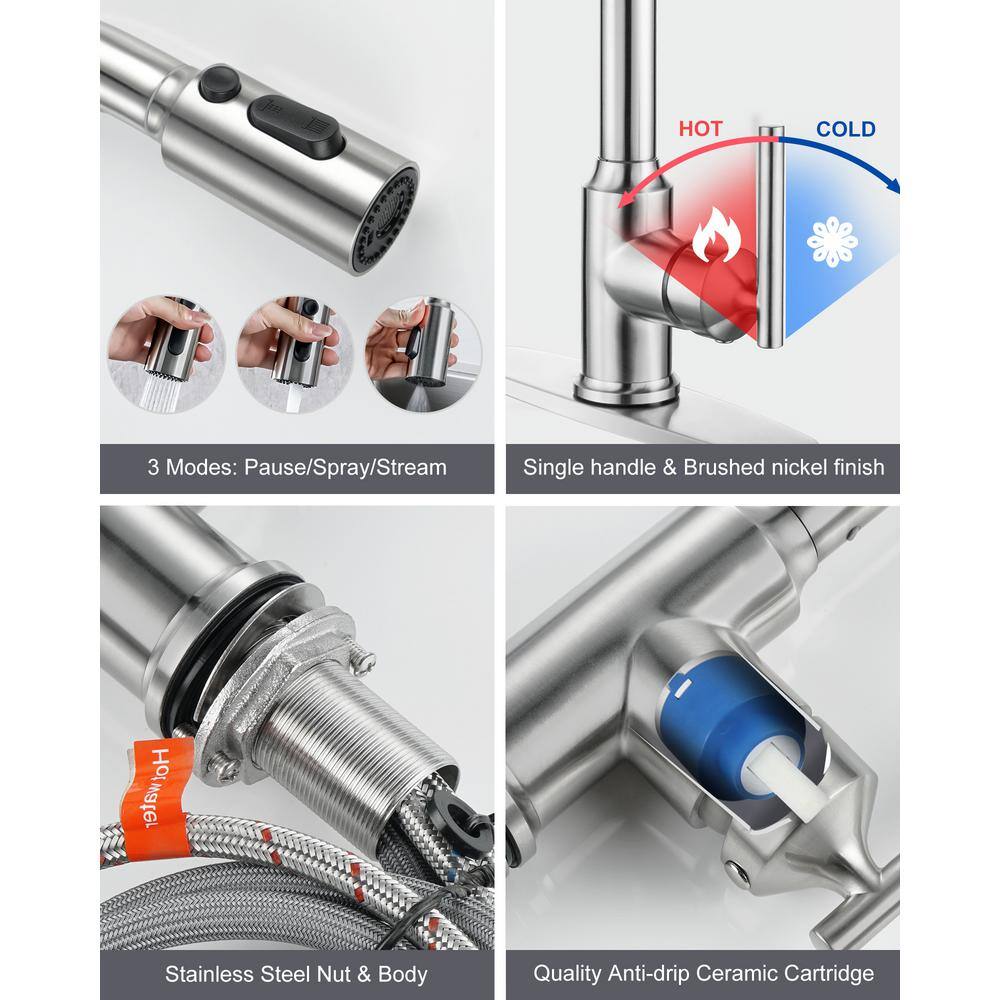 Brushed Nickel Single Handle Pull Down Kitchen Faucet