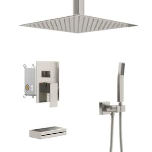 Single Handle 3-Spray Tub and Shower Faucet 1.8 GPM 12 in. Ceiling Mount Shower Head In Brushed Nickel Valve Included