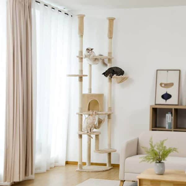 Pet Cat Tree Floor to Ceiling Cat Tower Large Hammock Levels