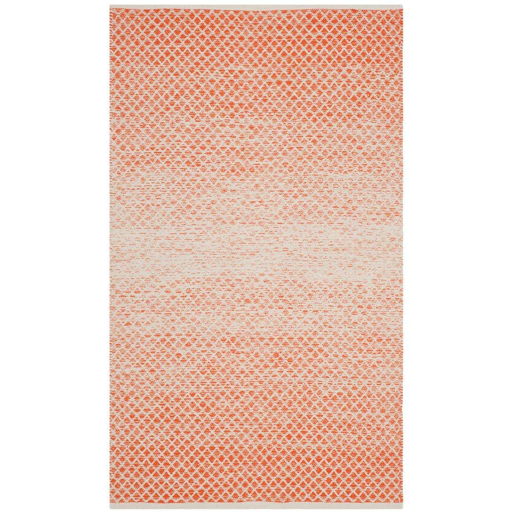 Handwoven Orange and Ivory Cotton Flatweave Rug, 2'3" x 5'