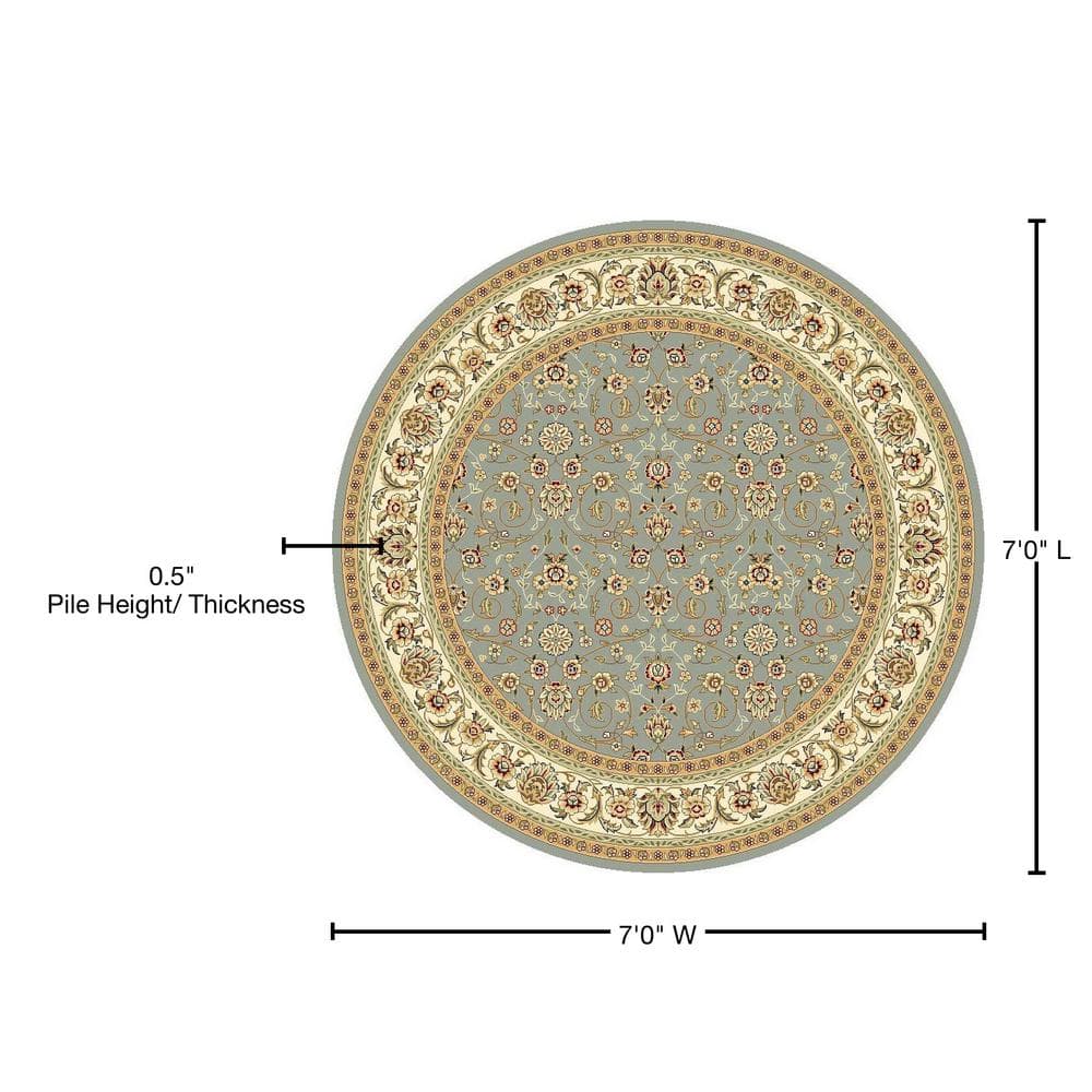 Lyndhurst Light Blue and Ivory Round Synthetic Area Rug