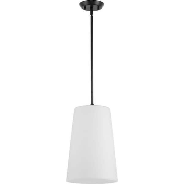 Clarion Collection 1-Light Matte Black Etched White Transitional Pendant