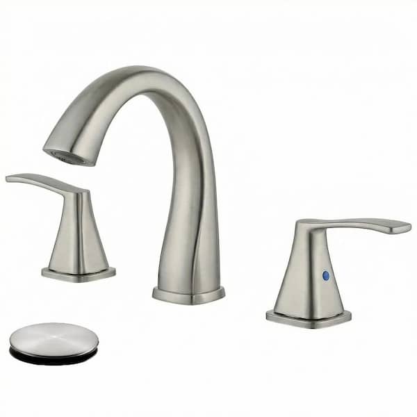 8 in. Widespread Double Handle Bathroom Sink Faucet 3 Hole with Stainless Steel Pop Up Drain and Hose in Brushed Nickel