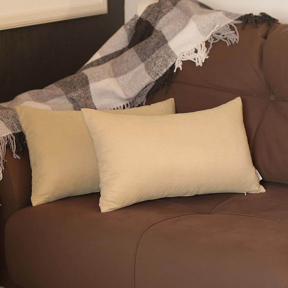 Beige Polyester Lumbar Pillow Covers Set of 2