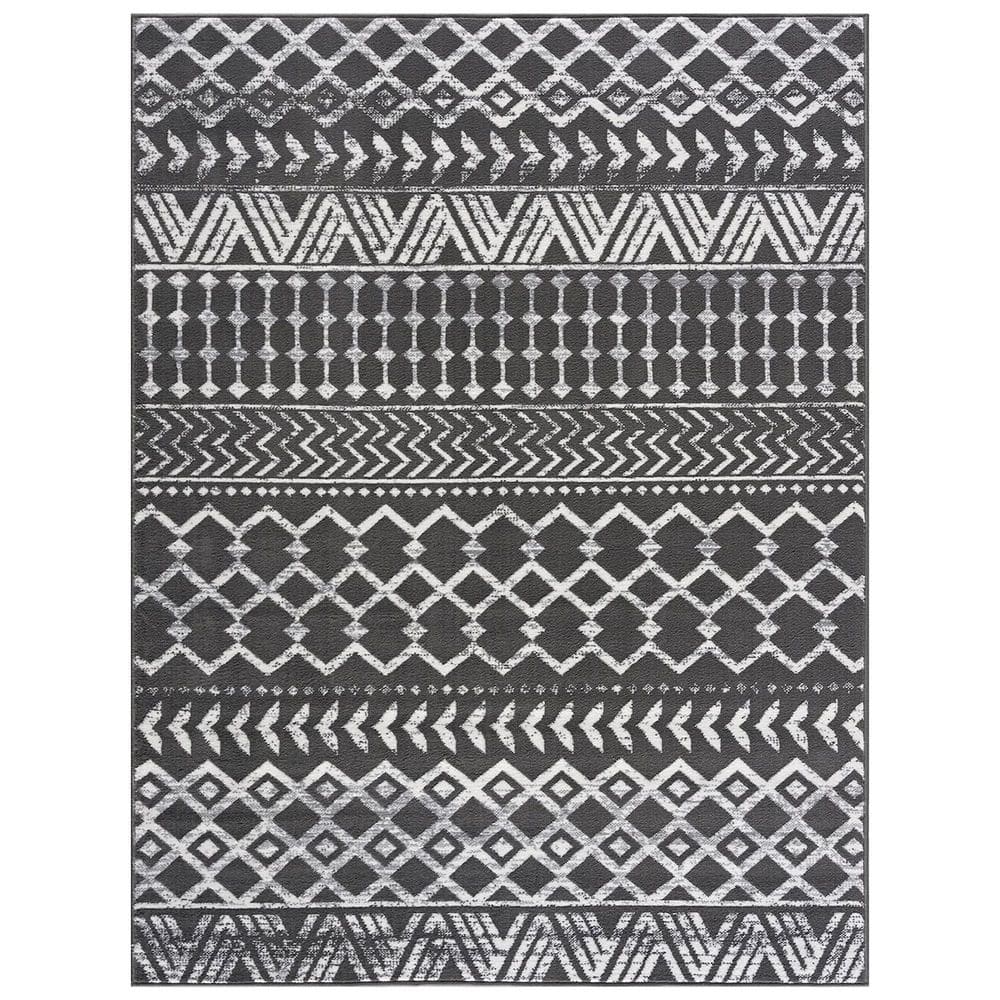 Gray 5 ft. x 7 ft. Geometric Indoor Polypropylene Area Rug
