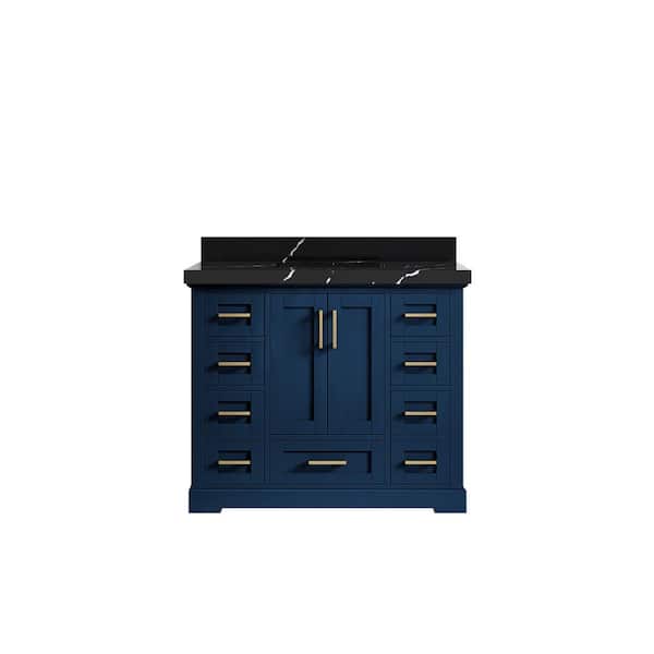 Willow Collections Boston 42 in. W x 22 in. D x 36 in. H Single Sink Bath Vanity in Navy Blue with 2 in. Calacatta Black Top