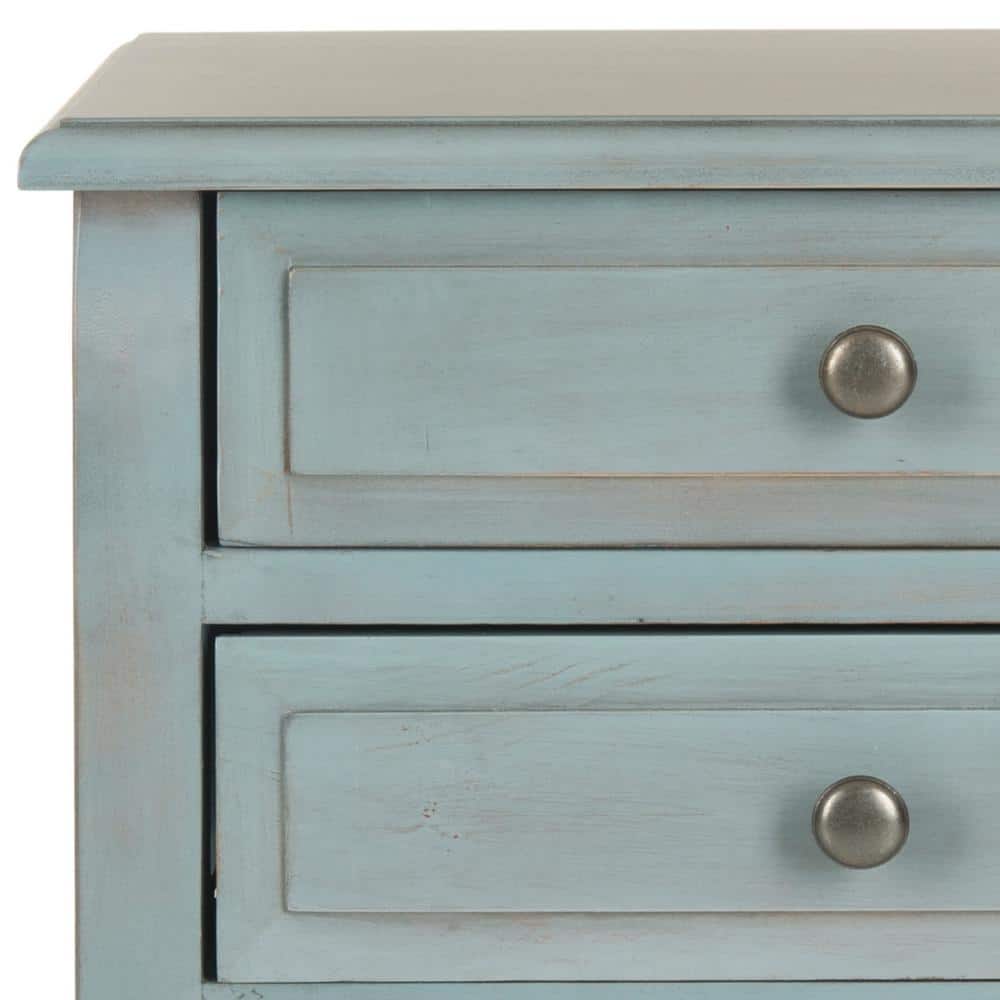 Charming Transitional Blue Wood End Table with Dual Storage Drawers