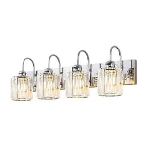 Katherine 28 in. 4-Light Modern Chrome Bathroom Vanity Light with Round Crystal Shades