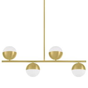 Palla 4-Light Gold Globe Linear Pendant Light with Frosted Glass Shade