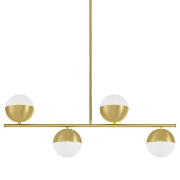 Home Decorators Collection Palla 4-Light Gold Globe Linear Pendant Light with Frosted Glass Shade