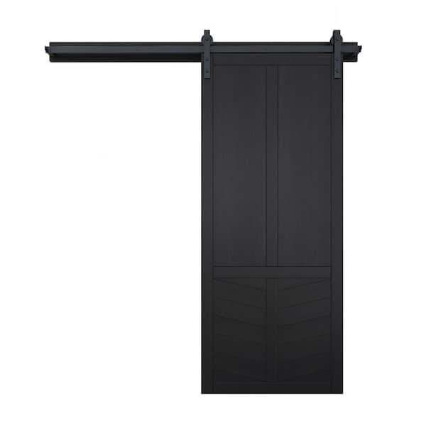 VeryCustom 30 in. x 84 in. The Robinhood Midnight Wood Sliding Barn Door with Hardware Kit in Stainless Steel