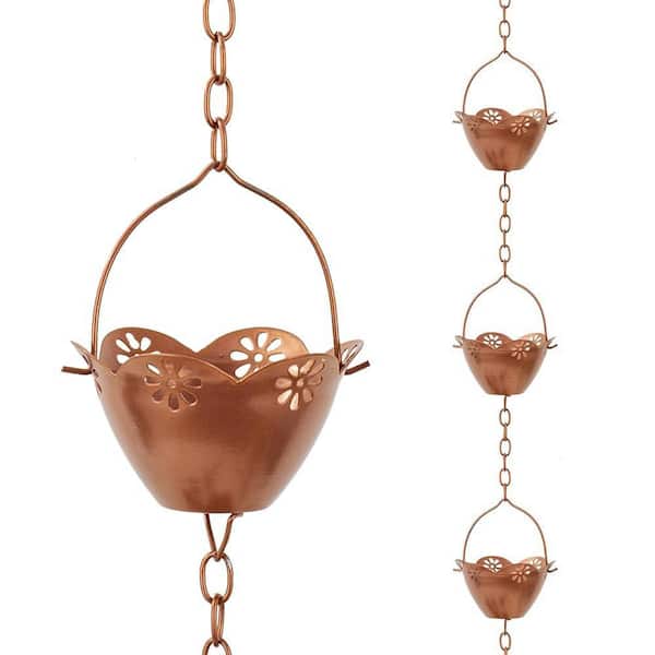 8.2 ft Rain Chain, Lotus Rain Chains for Gutters with 10 Cups, Adjustable Copper Rain Catcher Chains with Bell