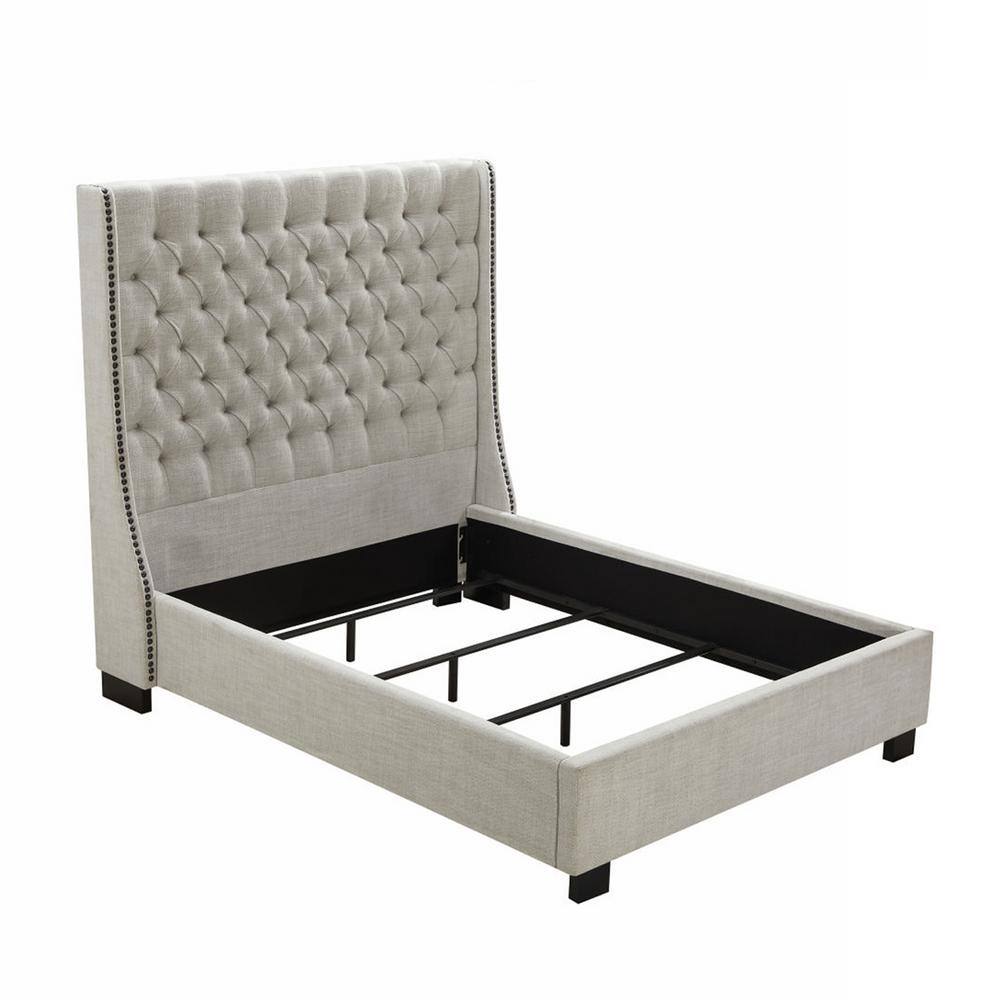 Homy Casa Paulette 89 in. W Beige Line Tufted Wood Frame Queen Platform ...