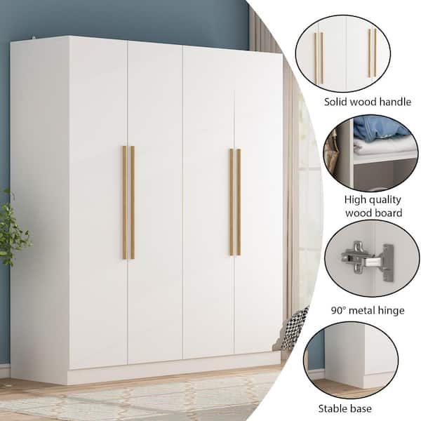 FUFU&GAGA Contemporary 3-Door Wardrobe Closet with 4 Drawers, Metal Slide  Rails, and Gold Handles - White Finish in the Armoires department at