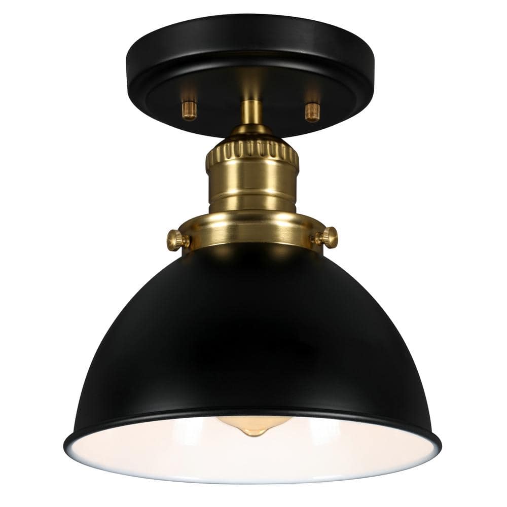 Savannah Matte Black and Chrome Farmhouse Semi-Flush Ceiling Light