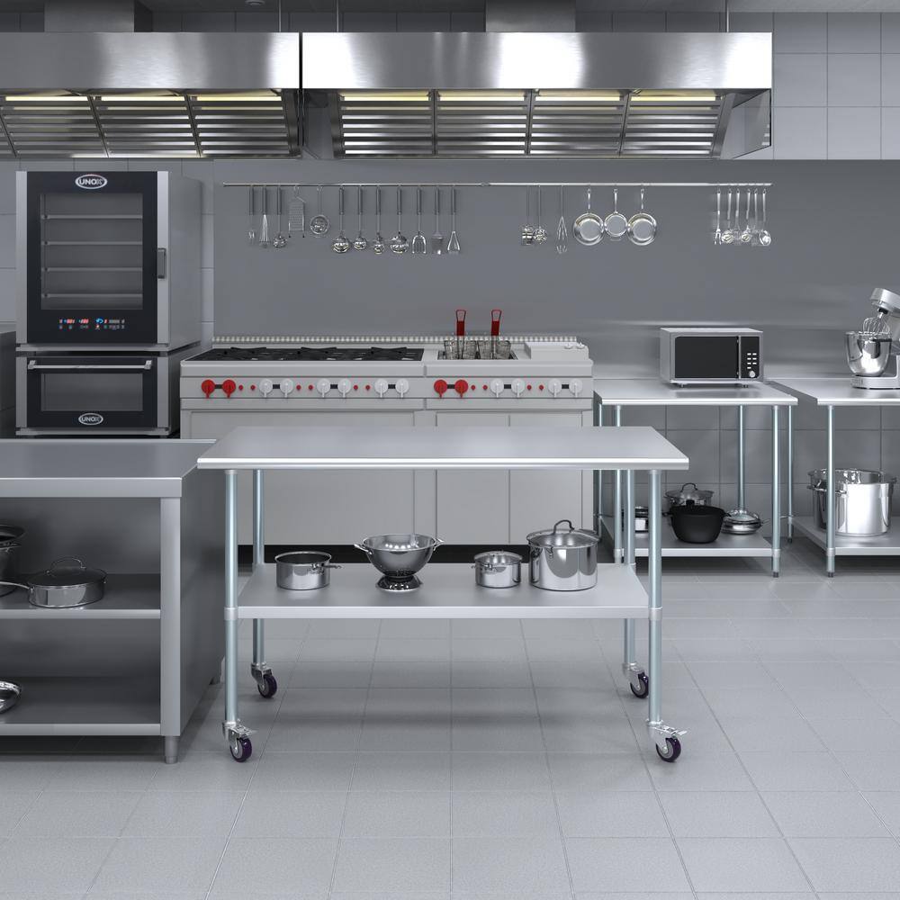 60" Stainless Steel Work Table with Undershelf and Casters