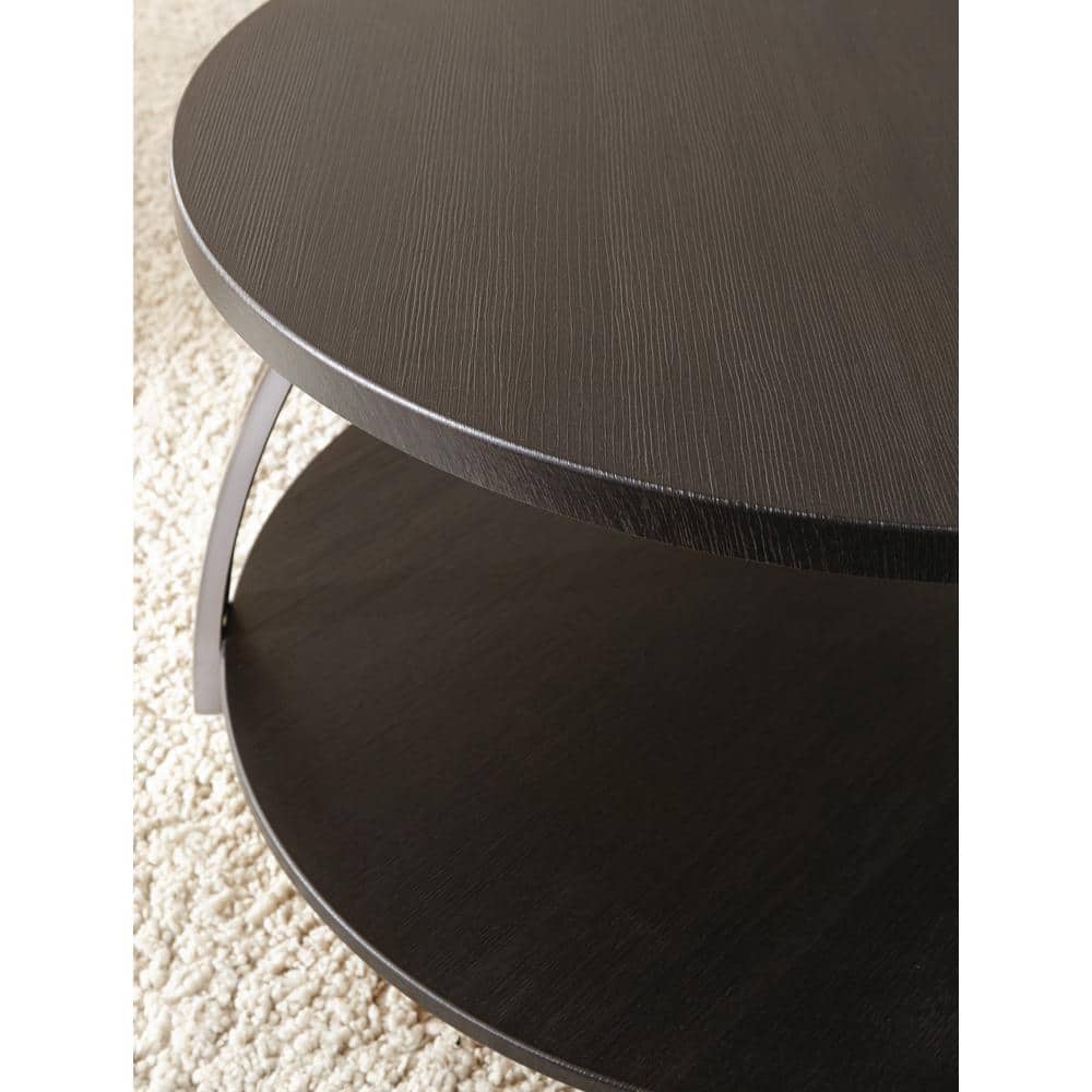 Round Black Nickel and Wood Coffee Table with Casters