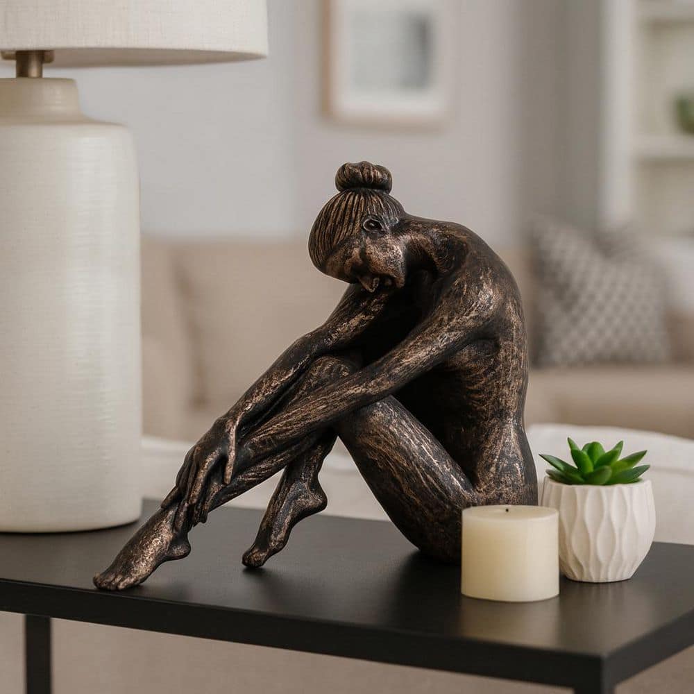 Bronze 10.75 in. x 9.25 in. Resin Decorative Resting Ballerina Sculpture