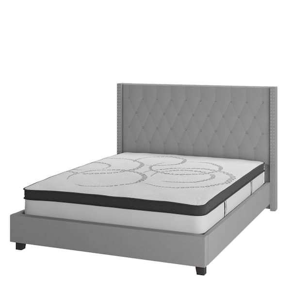 Carnegy Avenue 84 in. W Light Gray Fabric Metal Frame King Platform Bed
