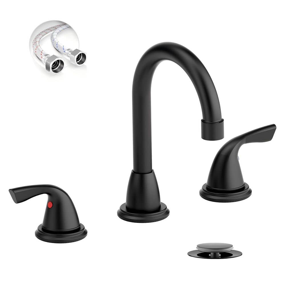 3 Hole 8 in. Bathroom Sink Faucet, Mate Black Widespread 2 Handle Modern Vanity Faucet with Metal Pop up Drain price history on PriceWatchPro