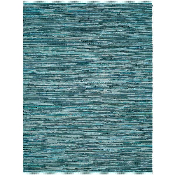 SAFAVIEH Rag Turquoise/Multi 10 ft. x 14 ft. Striped Speckled Area Rug