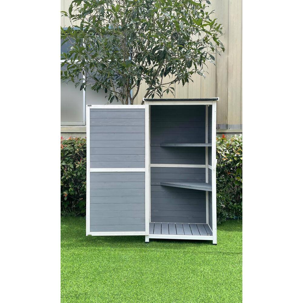 Gray Fir Wood Outdoor Storage Shed with Shelves