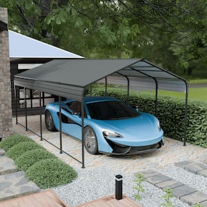 12 ft. x 20 ft. Dark Gray Heavy Duty Metal Carport Garage with Galvanized Steel Roof and Reinforced Base