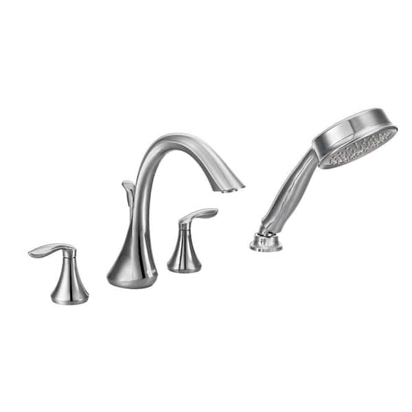 MOEN Eva 2-Handle Deck-Mount Roman Tub Faucet Trim Kit with Handshower in Chrome (Valve Not Included)