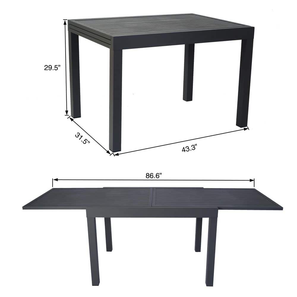 Kozyard Dark Gray Aluminum Expandable Patio Dining Table
